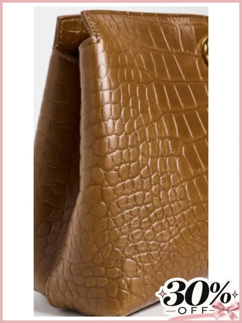 Croc-Embossed Leather Pouch Pushlock Clutch Optional Strap